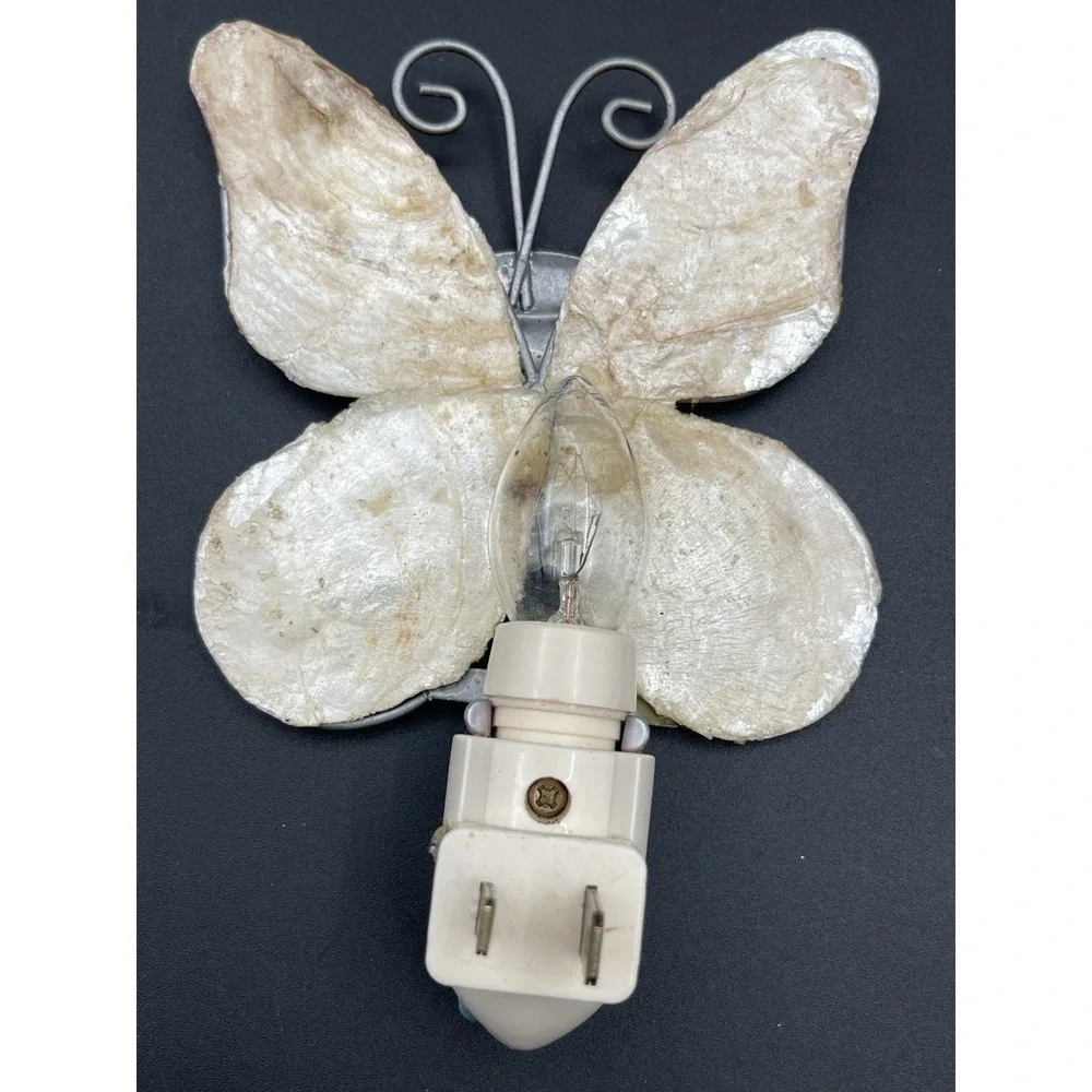 Capiz Shell Butterfly & Hummingbird Night Lights Plug In Set Tested Working